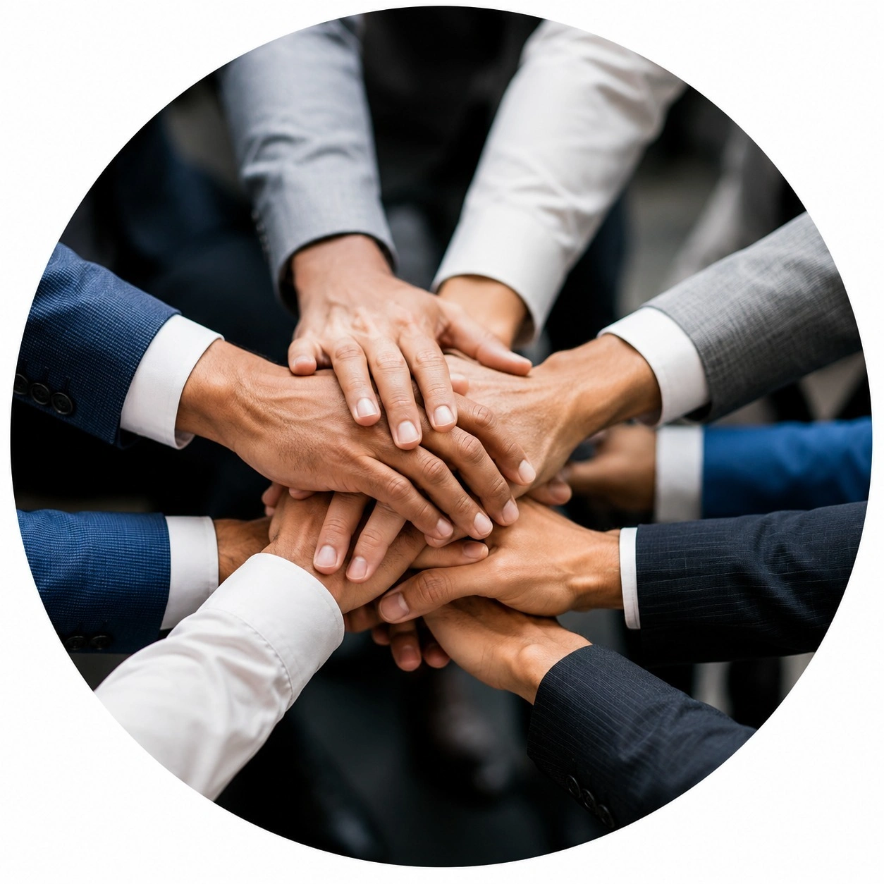 Professional team members joining hands together